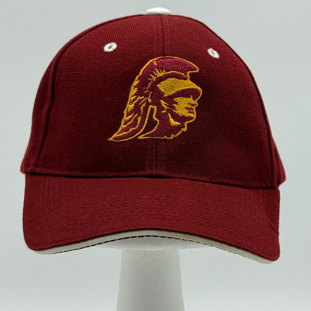 USC Trojans Hat Mens Adjustable Hook Loop Strapback Cardinal Red Gold Logo Cap